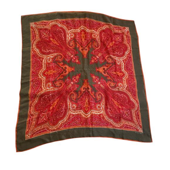 Vintage Ellen Tracy Silk Scarf Red Orange Paisley 34” Square Quiet Luxury - Picture 1 of 4